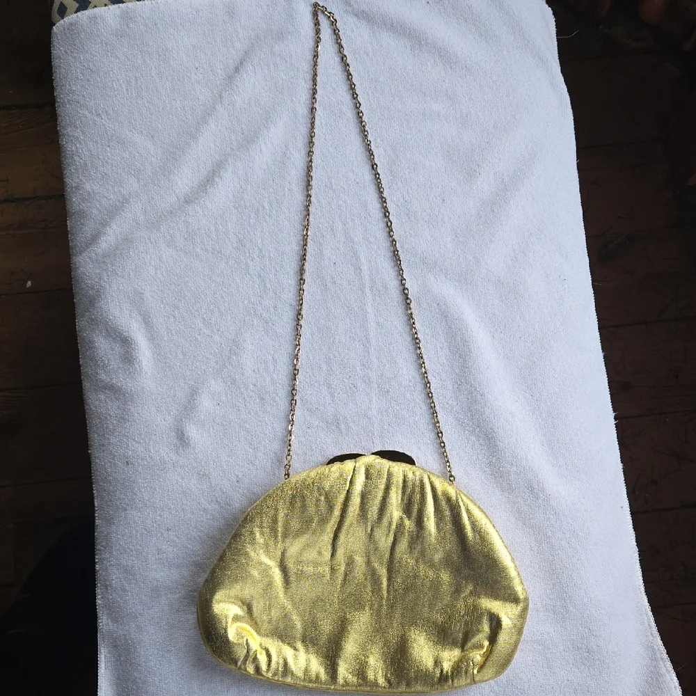Vintage Gold Lamé Evening Clutch | MCM Metallic Gold Chain Bag | USA